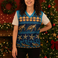 Hawaii Turtles Starfish Unique Pattern Christmas Knitted V-Neck Vest LT01 - Polynesian Pride