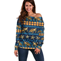 Hawaii Turtles Starfish Unique Pattern Off Shoulder Sweater - Polynesian Pride