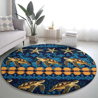 Hawaii Turtles Starfish Unique Pattern Round Carpet - Polynesian Pride