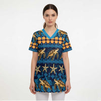 Hawaii Turtles Starfish Unique Pattern Scrub Top - Polynesian Pride