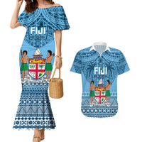 Fiji Rugby Couples Matching Mermaid Dress and Hawaiian Shirt Fijian Go 2023 World Cup LT01 Blue - Polynesian Pride