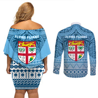 Fiji Rugby Couples Matching Off Shoulder Short Dress and Long Sleeve Button Shirts Fijian Go 2023 World Cup LT01 - Polynesian Pride