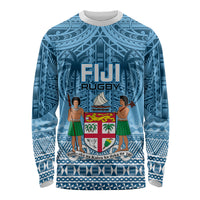 Custom Fiji Rugby Long Sleeve Shirt Fijian Go 2023 World Cup LT01 Unisex Blue - Polynesian Pride