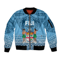 Custom Fiji Rugby Sleeve Zip Bomber Jacket Fijian Go 2023 World Cup LT01 Unisex Blue - Polynesian Pride