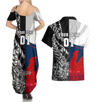 Custom New Zealand And France Rugby Couples Matching Summer Maxi Dress and Hawaiian Shirt XV de France Kiwi Silver Fern 2023 World Cup LT01 - Polynesian Pride