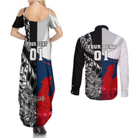 Custom New Zealand And France Rugby Couples Matching Summer Maxi Dress and Long Sleeve Button Shirts XV de France Kiwi Silver Fern 2023 World Cup LT01 - Polynesian Pride