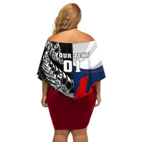 Custom New Zealand And France Rugby Off Shoulder Short Dress XV de France Kiwi Silver Fern 2023 World Cup LT01 - Polynesian Pride