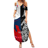Custom New Zealand And France Rugby Summer Maxi Dress XV de France Kiwi Silver Fern 2023 World Cup LT01 Women Black - Polynesian Pride