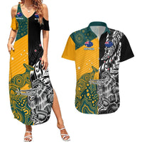 Custom New Zealand And Australia Rugby Couples Matching Summer Maxi Dress and Hawaiian Shirt Wallabies Kiwi Silver Fern 2023 World Cup LT01 Black - Polynesian Pride