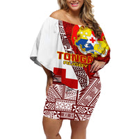 Tonga Rugby Off Shoulder Short Dress Tongan Go 2023 World Cup LT01 Women Red - Polynesian Pride