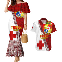 Custom Tonga Rugby Couples Matching Mermaid Dress and Hawaiian Shirt Tongan Go 2023 World Cup LT01 Red - Polynesian Pride