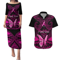 Personalised Pink Out Couples Matching Puletasi Dress and Hawaiian Shirt Breast Cancer Awareness Polynesian Pattern Black Version LT01 Black - Polynesian Pride