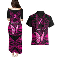Personalised Pink Out Couples Matching Puletasi Dress and Hawaiian Shirt Breast Cancer Awareness Polynesian Pattern Black Version LT01 - Polynesian Pride