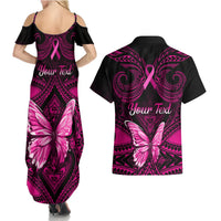 Personalised Pink Out Couples Matching Summer Maxi Dress and Hawaiian Shirt Breast Cancer Awareness Polynesian Pattern Black Version LT01 - Polynesian Pride