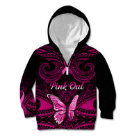 Personalised Pink Out Kid Hoodie Breast Cancer Awareness Polynesian Pattern Black Version LT01 Zip Hoodie Black - Polynesian Pride