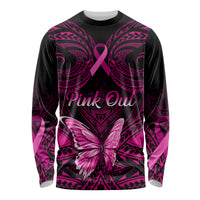 Personalised Pink Out Long Sleeve Shirt Breast Cancer Awareness Polynesian Pattern Black Version LT01 Unisex Black - Polynesian Pride
