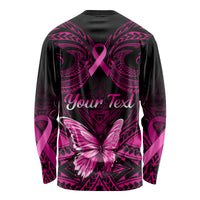 Personalised Pink Out Long Sleeve Shirt Breast Cancer Awareness Polynesian Pattern Black Version LT01 - Polynesian Pride