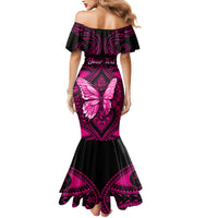 Personalised Pink Out Mermaid Dress Breast Cancer Awareness Polynesian Pattern Black Version LT01 - Polynesian Pride