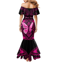 Personalised Pink Out Mermaid Dress Breast Cancer Awareness Polynesian Pattern Black Version LT01 - Polynesian Pride