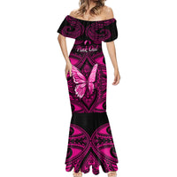Personalised Pink Out Mermaid Dress Breast Cancer Awareness Polynesian Pattern Black Version LT01 - Polynesian Pride