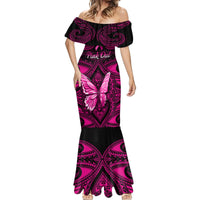 Personalised Pink Out Mermaid Dress Breast Cancer Awareness Polynesian Pattern Black Version LT01 - Polynesian Pride