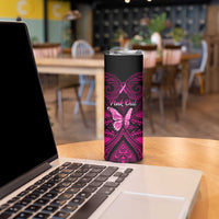 Personalised Pink Out Skinny Tumbler Breast Cancer Awareness Polynesian Pattern Black Version