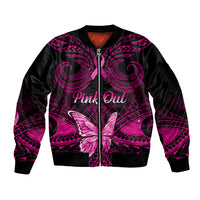 Personalised Pink Out Sleeve Zip Bomber Jacket Breast Cancer Awareness Polynesian Pattern Black Version LT01 Unisex Black - Polynesian Pride