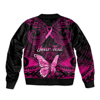 Personalised Pink Out Sleeve Zip Bomber Jacket Breast Cancer Awareness Polynesian Pattern Black Version LT01 - Polynesian Pride