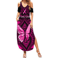 Personalised Pink Out Summer Maxi Dress Breast Cancer Awareness Polynesian Pattern Black Version LT01 Women Black - Polynesian Pride