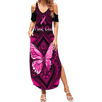 Personalised Pink Out Summer Maxi Dress Breast Cancer Awareness Polynesian Pattern Black Version LT01 Women Black - Polynesian Pride