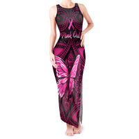 Personalised Pink Out Tank Maxi Dress Breast Cancer Awareness Polynesian Pattern Black Version LT01 Women Black - Polynesian Pride