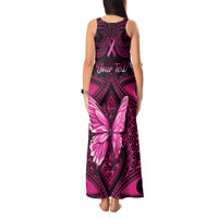 Personalised Pink Out Tank Maxi Dress Breast Cancer Awareness Polynesian Pattern Black Version LT01 - Polynesian Pride