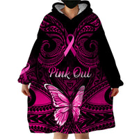 Personalised Pink Out Wearable Blanket Hoodie Breast Cancer Awareness Polynesian Pattern Black Version LT01 - Polynesian Pride