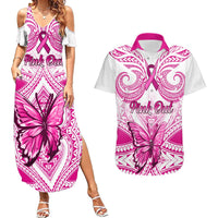 Personalised Pink Out Couples Matching Summer Maxi Dress and Hawaiian Shirt Breast Cancer Awareness Polynesian Pattern White Version LT01 White - Polynesian Pride