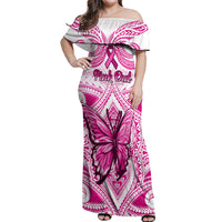 Personalised Pink Out Off Shoulder Maxi Dress Breast Cancer Awareness Polynesian Pattern White Version LT01 Women White - Polynesian Pride