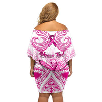Personalised Pink Out Off Shoulder Short Dress Breast Cancer Awareness Polynesian Pattern White Version LT01 - Polynesian Pride