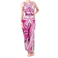 Personalised Pink Out Tank Maxi Dress Breast Cancer Awareness Polynesian Pattern White Version LT01 Women White - Polynesian Pride