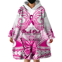 Personalised Pink Out Wearable Blanket Hoodie Breast Cancer Awareness Polynesian Pattern White Version LT01 - Polynesian Pride