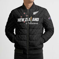 Custom Football New Zealand Bomber Puffer Jacket Aotearoa United Black Version - Polynesian Pride