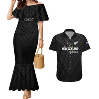 Custom Football New Zealand Couples Matching Mermaid Dress and Hawaiian Shirt Aotearoa United Black Version - Polynesian Pride