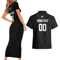 Custom Football New Zealand Couples Matching Short Sleeve Bodycon Dress and Hawaiian Shirt Aotearoa United Black Version - Polynesian Pride