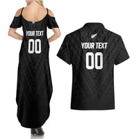 Custom Football New Zealand Couples Matching Summer Maxi Dress and Hawaiian Shirt Aotearoa United Black Version - Polynesian Pride