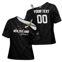 Custom Football New Zealand Cross Shoulder Shirt Aotearoa United Black Version - Polynesian Pride