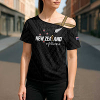 Custom Football New Zealand Cross Shoulder Shirt Aotearoa United Black Version - Polynesian Pride