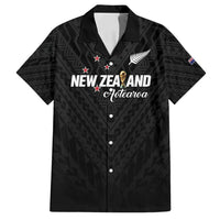 Custom Football New Zealand Family Matching Long Sleeve Bodycon Dress and Hawaiian Shirt Aotearoa United Black Version - Polynesian Pride