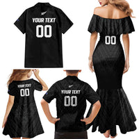 Custom Football New Zealand Family Matching Mermaid Dress and Hawaiian Shirt Aotearoa United Black Version - Polynesian Pride