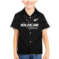 Custom Football New Zealand Family Matching Mermaid Dress and Hawaiian Shirt Aotearoa United Black Version - Polynesian Pride