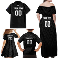 Custom Football New Zealand Family Matching Off Shoulder Maxi Dress and Hawaiian Shirt Aotearoa United Black Version - Polynesian Pride