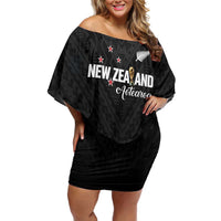 Custom Football New Zealand Family Matching Off Shoulder Short Dress and Hawaiian Shirt Aotearoa United Black Version - Polynesian Pride