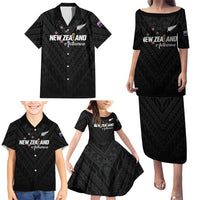 Custom Football New Zealand Family Matching Puletasi and Hawaiian Shirt Aotearoa United Black Version - Polynesian Pride